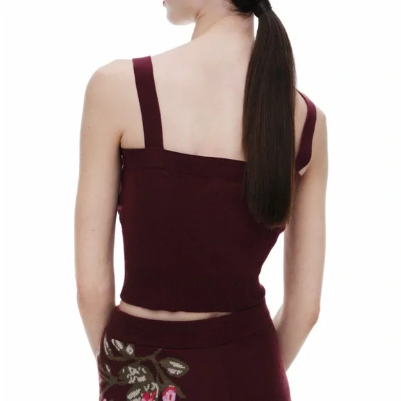 Wool Blend Elegant Burgundy Knit Top with Rose Applique - Picture 4 of 4